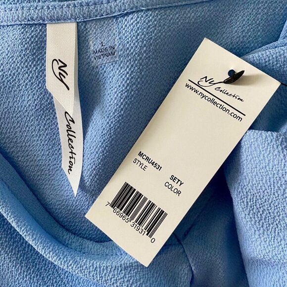 NY Collection Women's Elbow Sleeve V Neck Tie Front Blue Top Large NEW NWT - Picture 9 of 11
